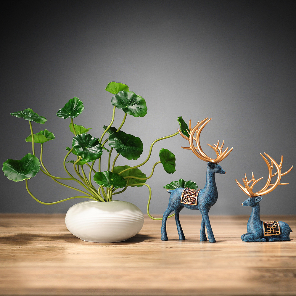 新款 中式花瓶装饰品鹿摆件客厅书房创意书柜书架现代酒柜摆设现