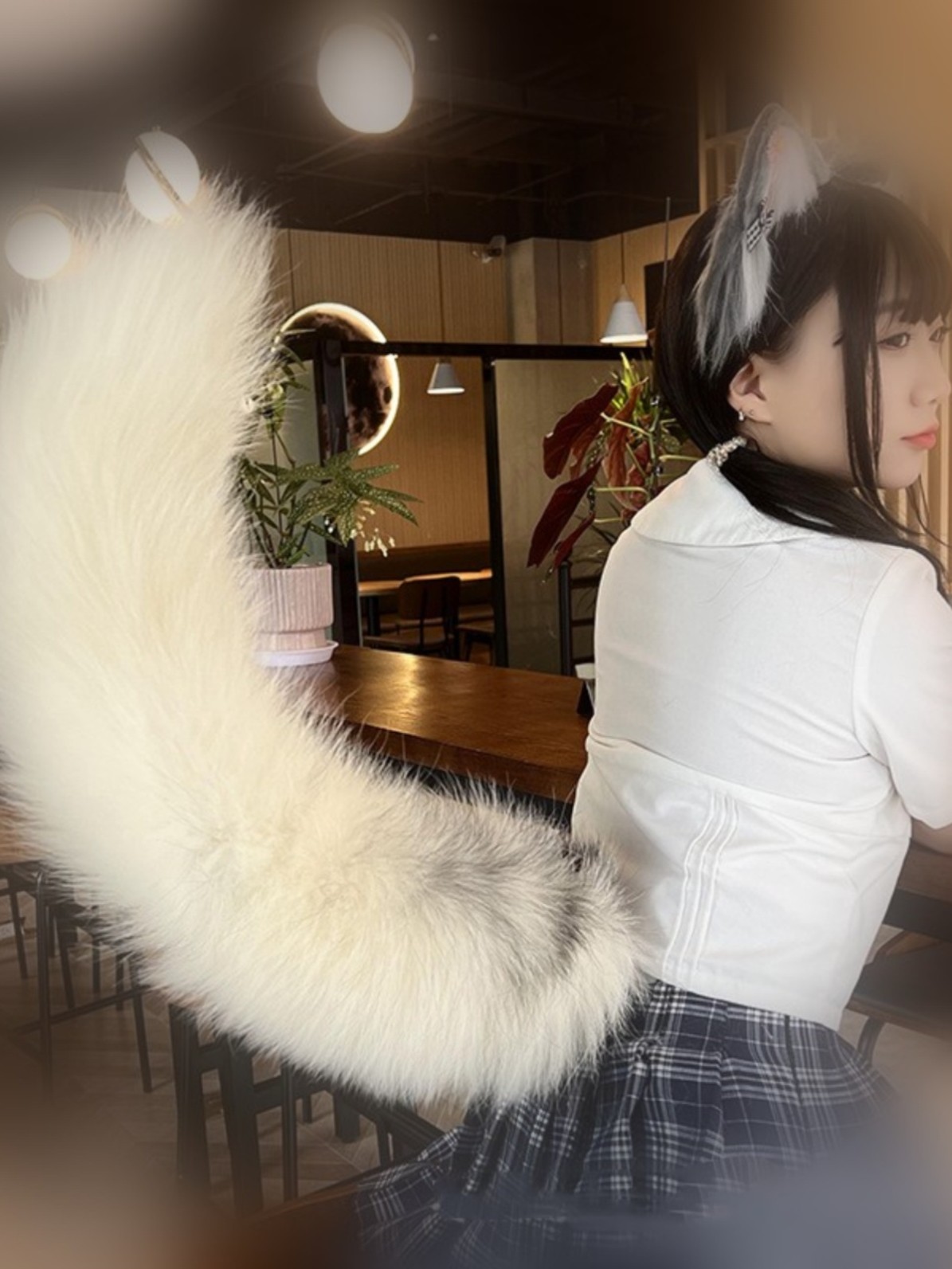 会动的耳朵尾巴兽尾电可动道具黑白仿真调速狐狸遥控兽耳真毛绒r