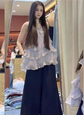 紫色吊带宽松无袖外穿背心2025夏季新款高级法式海边度假上衣女装