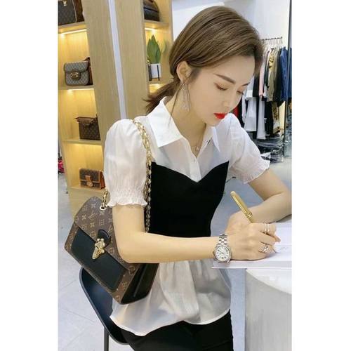 假两件收腰显瘦拼接衬衫女