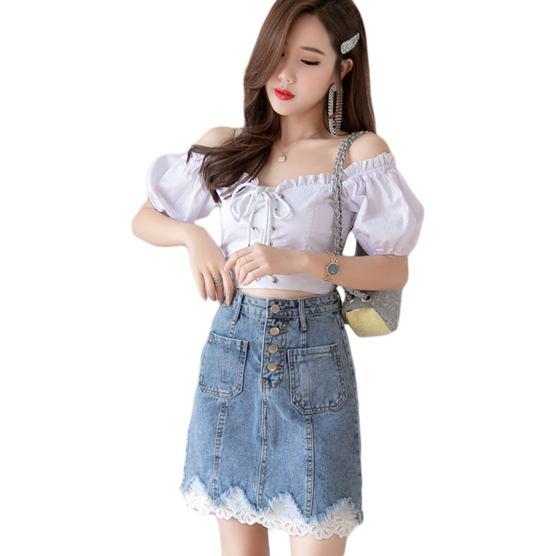 蕾丝边牛仔中裙女2025春夏新款韩版高腰a字裙包臀裙ins超火半身裙