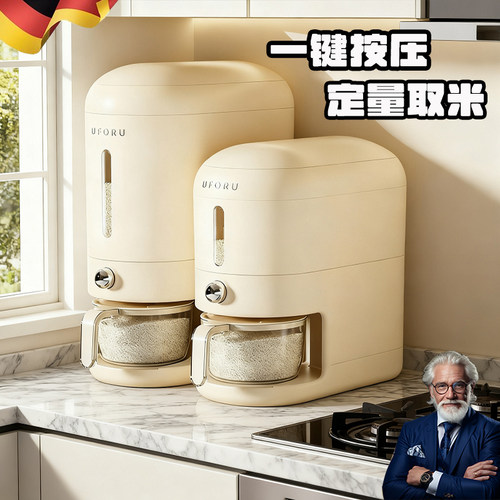 橱柜按压米桶20斤装家用密封防虫防潮食品级米缸大容量夹缝米桶箱
