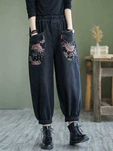 Осенние ретро джинсы, штаны, модный фонарь, джинсы-шаровары, кольцо, оверсайз