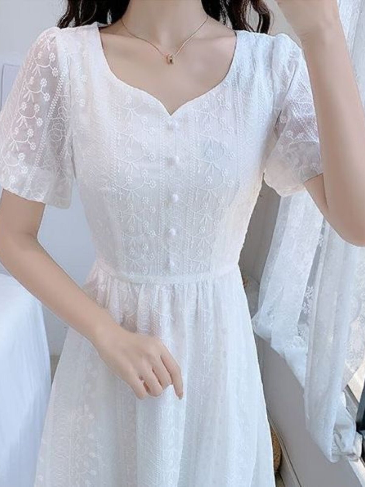 여성을위한 서양식 흰색 달빛 첫사랑 흰색 드레스 2024 새로운 여름 허리 슬리밍 긴 요정 스커트 다목적