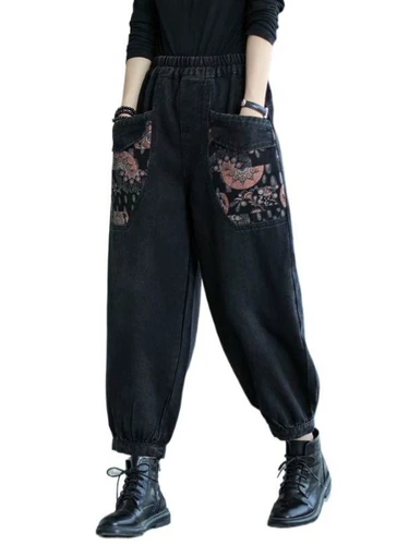 Осенние ретро джинсы, штаны, модный фонарь, джинсы-шаровары, кольцо, оверсайз