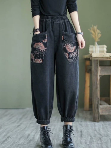 Осенние ретро джинсы, штаны, модный фонарь, джинсы-шаровары, кольцо, оверсайз