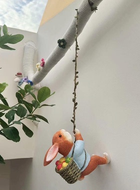 爬藤小兔子挂件小动物悬挂装饰品家居管道遮丑摆件庭院造景树盆挂