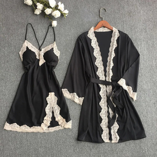 胖MM大码性感睡衣女款夏季300斤冰丝薄款蕾丝吊带睡裙浴袍家居服