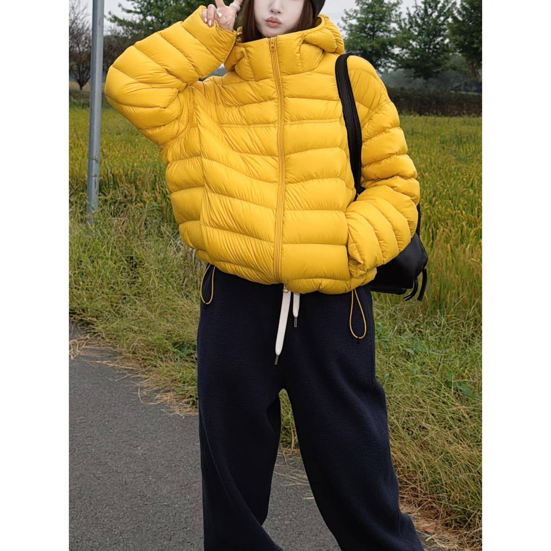 新国标90白鸭绒排骨羽绒服女2025冬季新短款韩版宽松连帽保暖外套