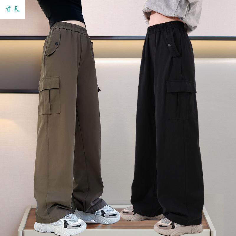女童工装裤春秋2024新款秋冬加绒儿童黑色裤子秋季大童运动阔百搭