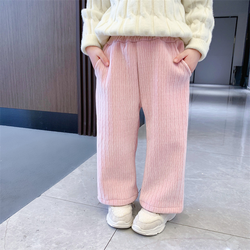 女童加绒裤子2024新款冬季加厚一体绒儿童洋气秋冬宝宝休闲阔腿裤