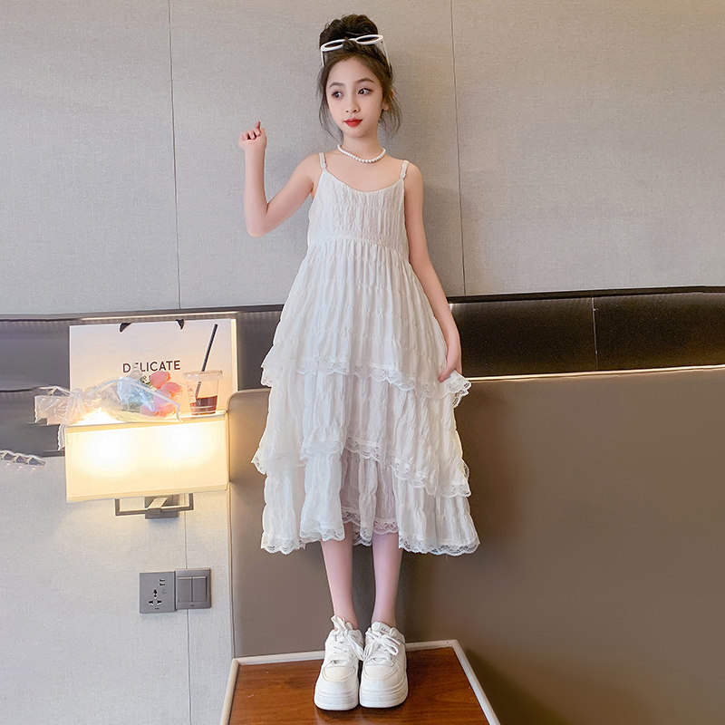 女童夏季连衣裙2023新款中大童小女孩洋气无袖吊带裙花边蛋糕裙子,童装/婴儿装/亲子装,连衣裙,淘宝优惠券,粉丝福利购,淘宝优惠卷