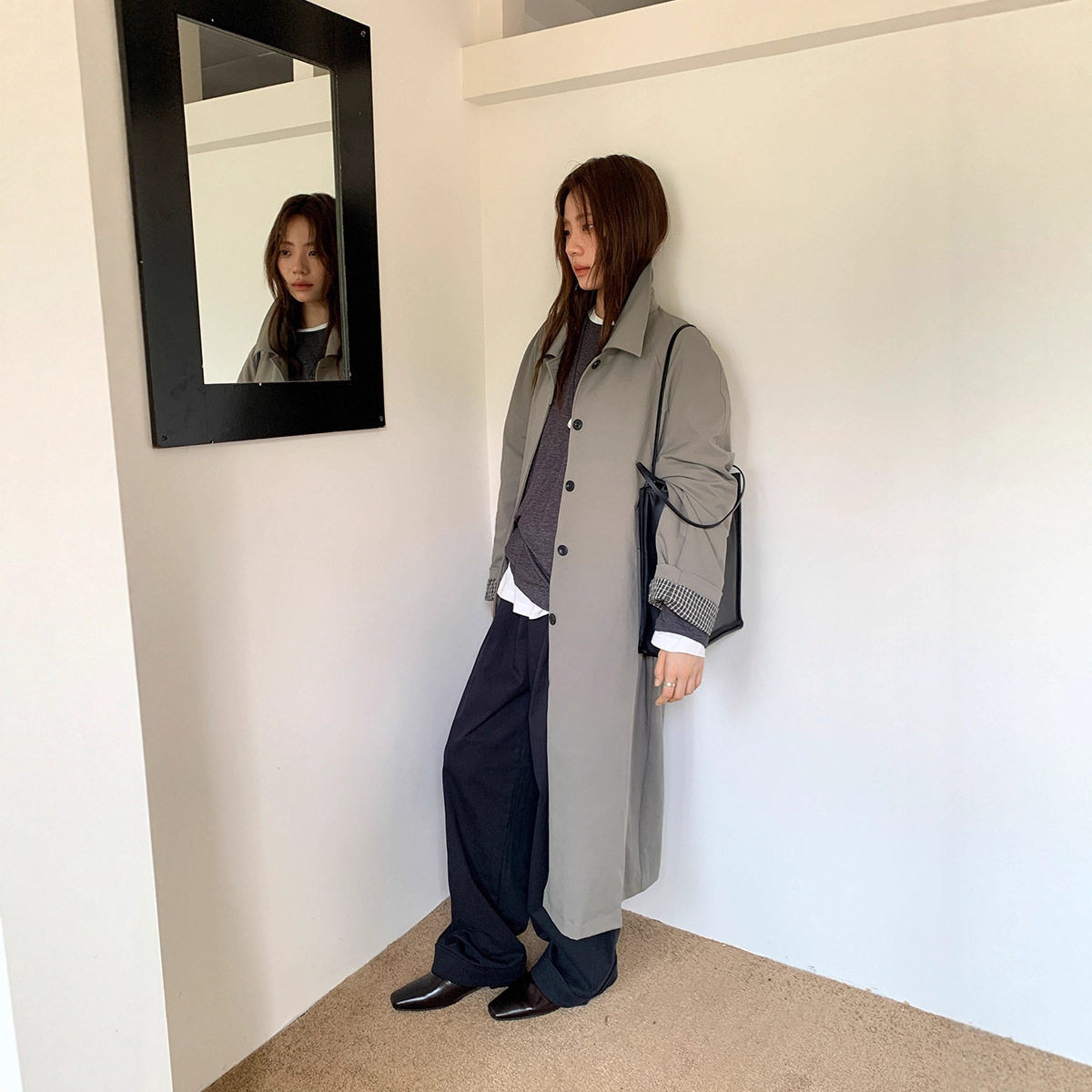 韩系白领气质通勤a字宽松翻领休闲风衣女