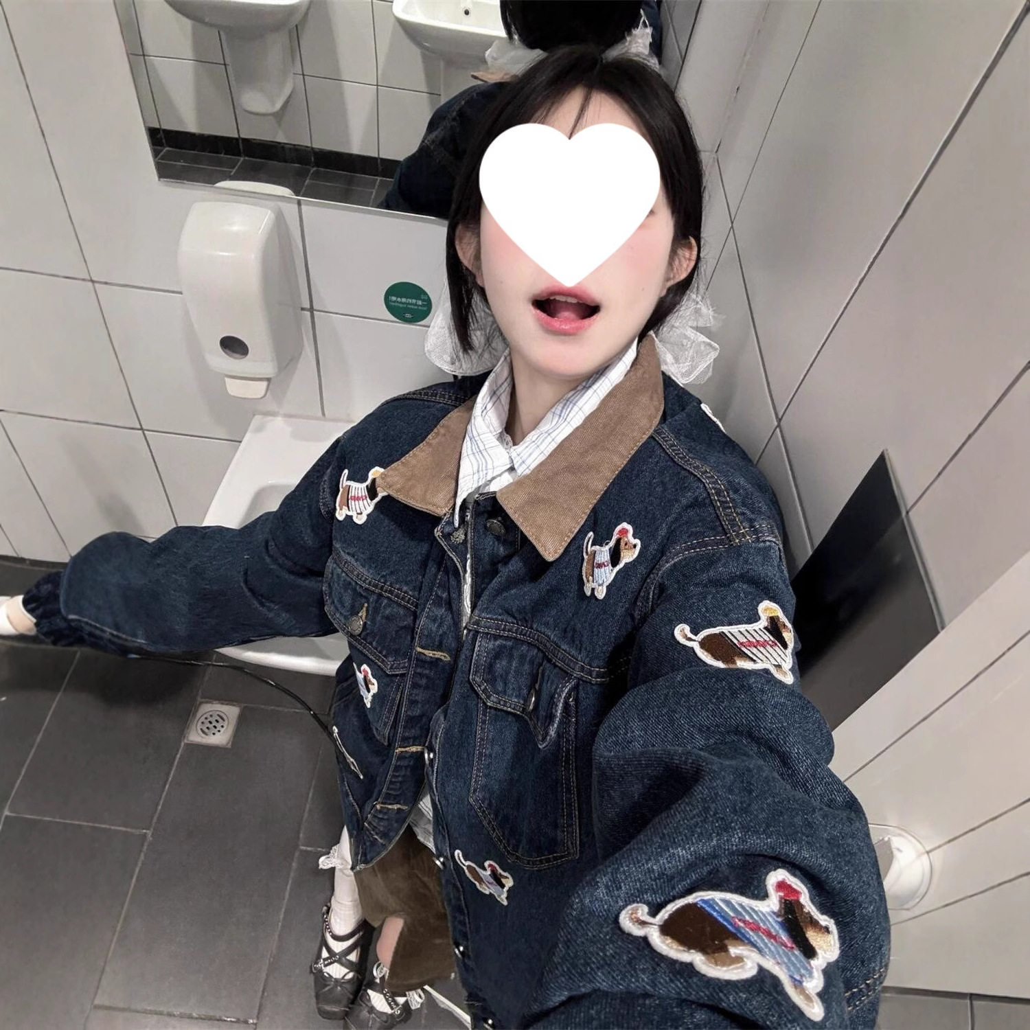 韩系学院风腊肠头刺绣牛仔外套女学生秋季新款POLO领美式夹克