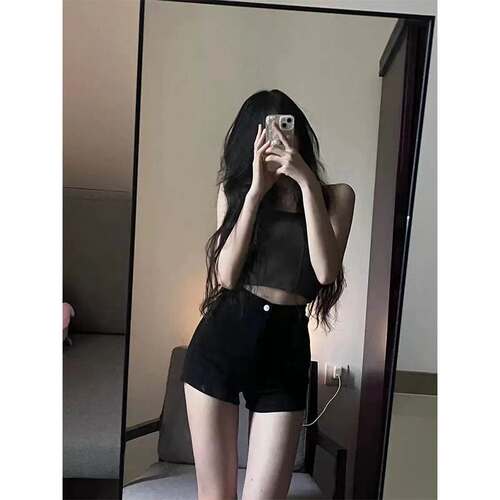 黑色牛仔短裤高腰女辣妹2