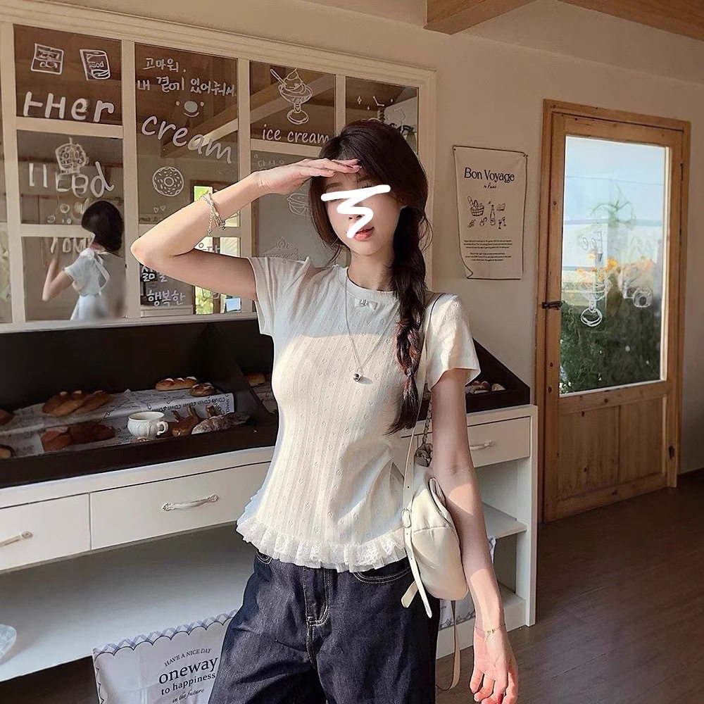 减龄蕾丝花边短袖T恤女20