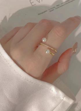 小众设计INS风格双珠珍珠交叉