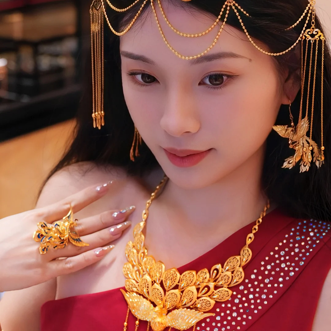 古法沙金工艺凤舞九天戒指新中式