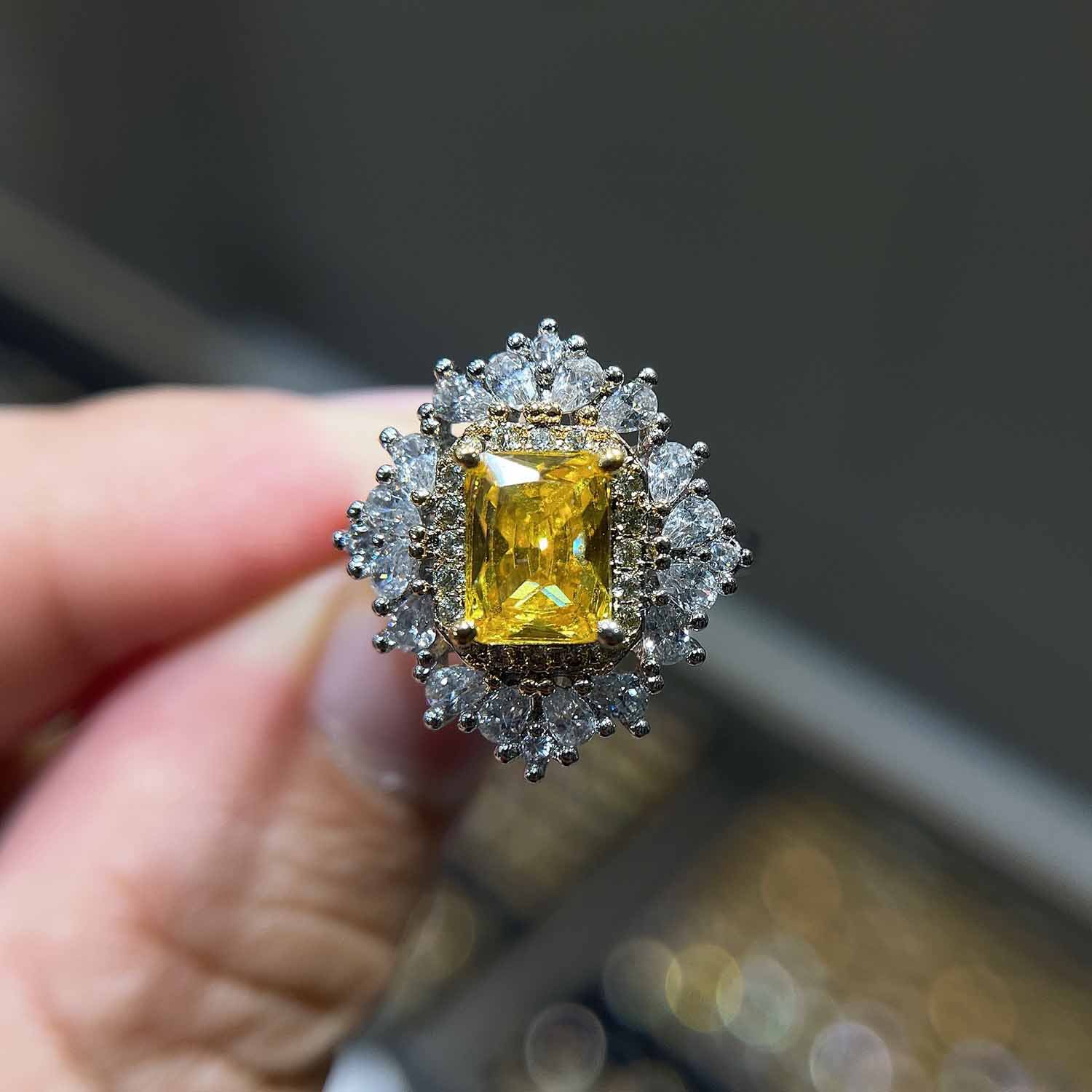 超闪奢华仿祖母绿宝石戒指欧美