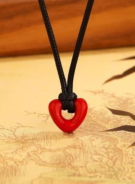 红色爱心黑蜡绳项链时尚小众百搭