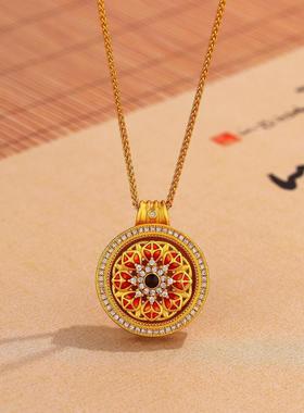 点钻珐琅莲花罗盘吊坠项链新中式