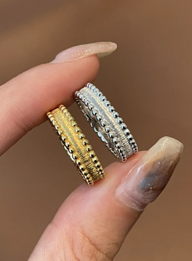 vintage中古风拉丝滚珠排戒小众轻奢精致复古百搭叠戴戒指指环女