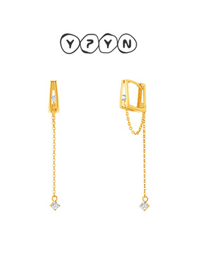 一撇一捺YPYN摩登艺术耳扣女10K金方块耳环流苏几何耳饰艺术珠宝