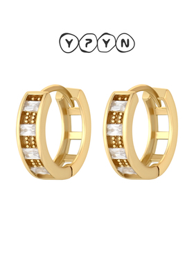 一撇一捺YPYN人造水晶耳扣女925银耳环金色气质优雅精致百搭款