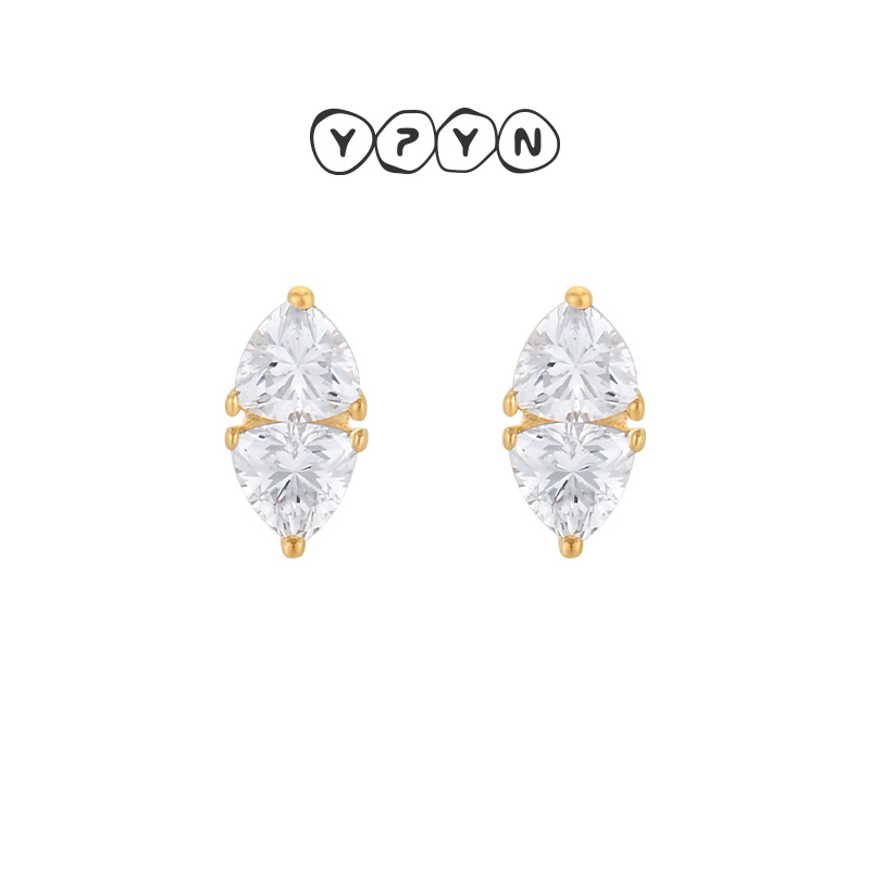 一撇一捺人造水晶耳钉9K金高级感