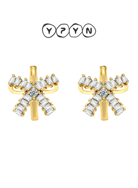 一撇一捺YPYN水晶绳结耳扣女小巧可爱耳饰金色耳环