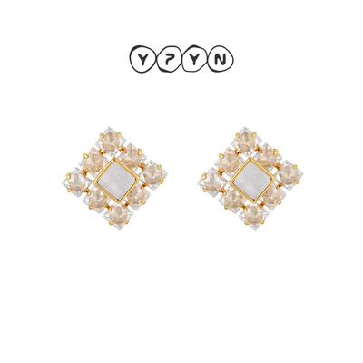 一撇一捺巴洛克旧事耳钉母贝菱形