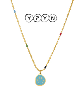 一撇一捺蓝色颈饰笑脸涂鸦项链