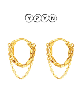 一撇一捺链条耳扣9K金ins风极简金色高级感商场同款大牌耳环配饰