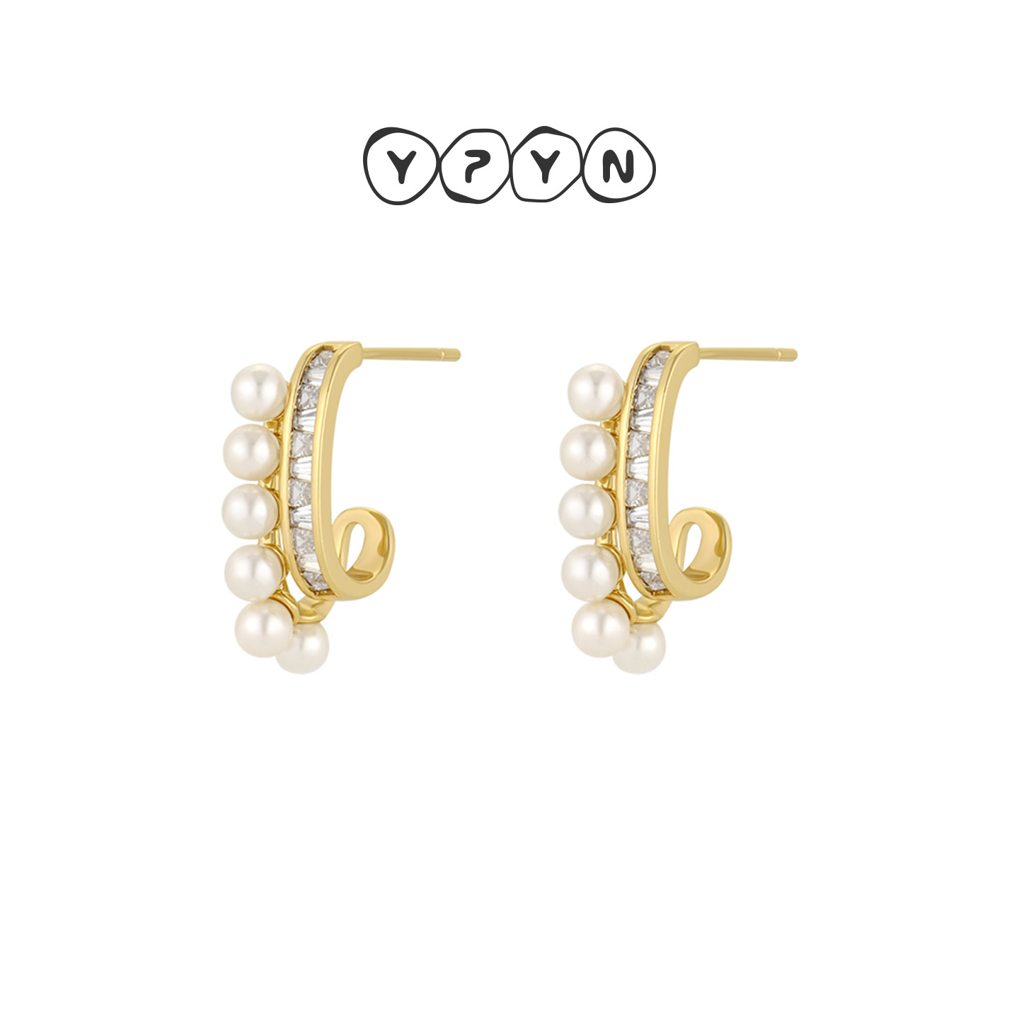 一撇一捺YPYN人造珍珠耳钉不规则
