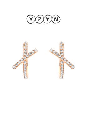 一撇一捺玫瑰金色X线条耳扣女字母耳环耳钉925银ins甜美淑女风