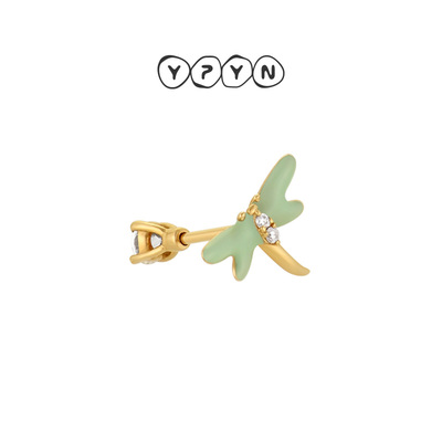 蜻蜓耳钉9K金莫桑钻耳骨钉单只