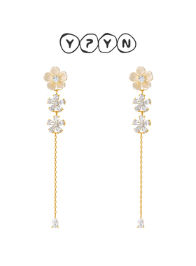一撇一捺YPYN栀白流苏耳钉小花花耳环女白色耳饰高级感2024年秋新