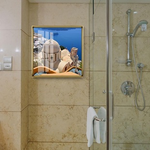 饰画地中海爱情海城堡风景挂画简约淋浴间墙上壁画 北欧厕所浴室装