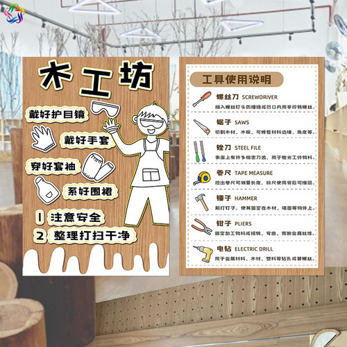 墙贴画鲁班区角木工坊规则环创