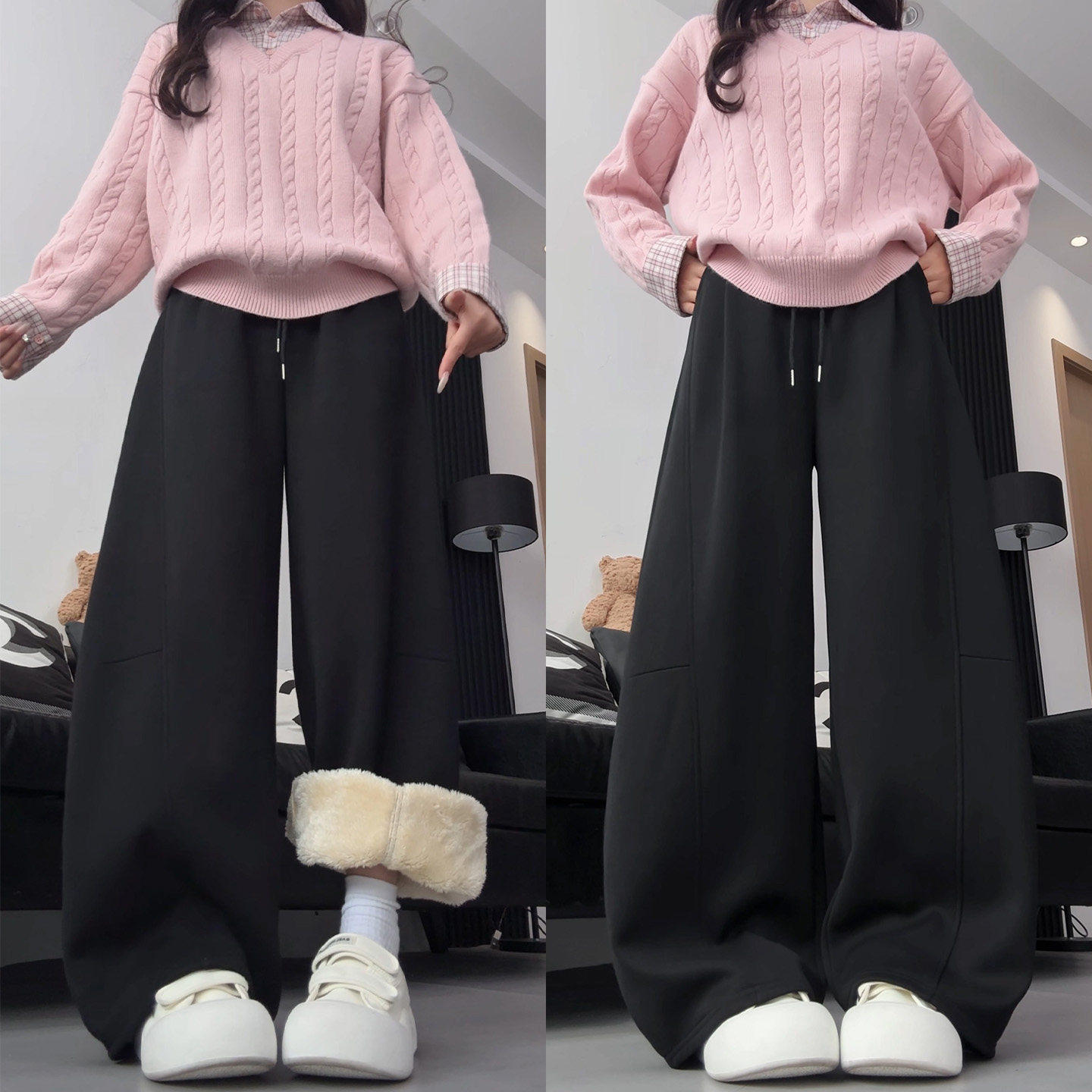 特厚羊羔绒棉裤女秋冬加绒加厚卫裤胖mm大码弯刀宽松阔腿运动裤子,女装/女士精品,休闲裤,淘宝优惠券,粉丝福利购,淘宝优惠卷