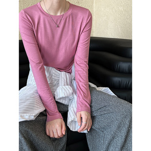 软糯质感显瘦纯色打底T女休闲百搭舒适圆领长袖 鹿西 上衣2783