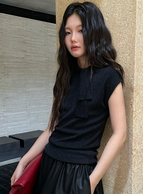 FONE简禾设计感绑带无袖坎肩女2025秋季气质纯色修身针织衫