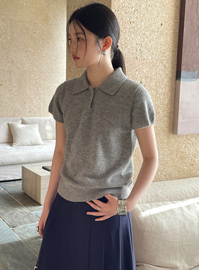 FONE简禾高质感POLO领针织衫女2025秋季百搭羊毛小飞袖毛衣88188