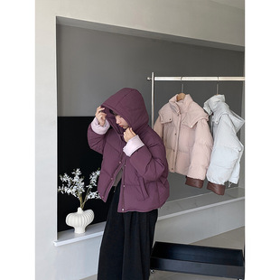 江左 乌梅子酱 2024新款短款羽绒服女冬白鸭绒连帽面包服外套