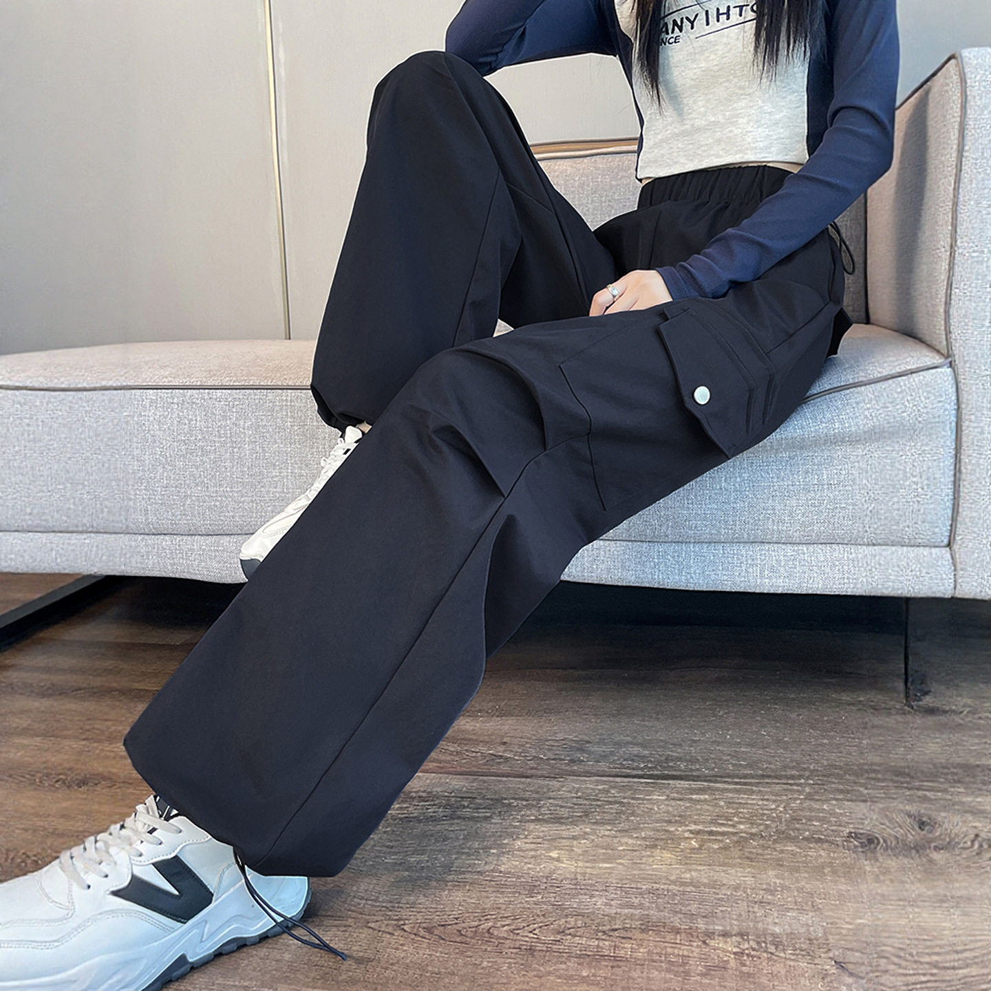 黑色美式工装裤女春秋季2025新款小个子宽松直筒休闲运动阔腿裤子,女装/女士精品,休闲裤,淘宝优惠券,粉丝福利购,淘宝优惠卷