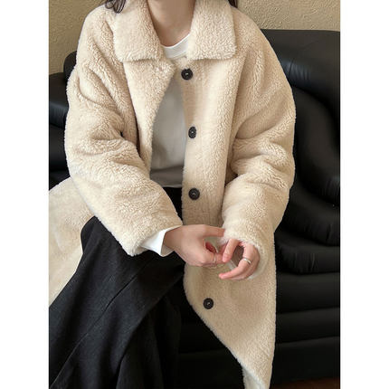鹿西 裘皮工艺中长款羊羔毛外套女秋冬2024新款皮毛一体大衣8713