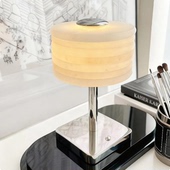 现代简约LED氛围灯床头灯圆形天然云石灯罩不锈钢底座家用装 饰灯