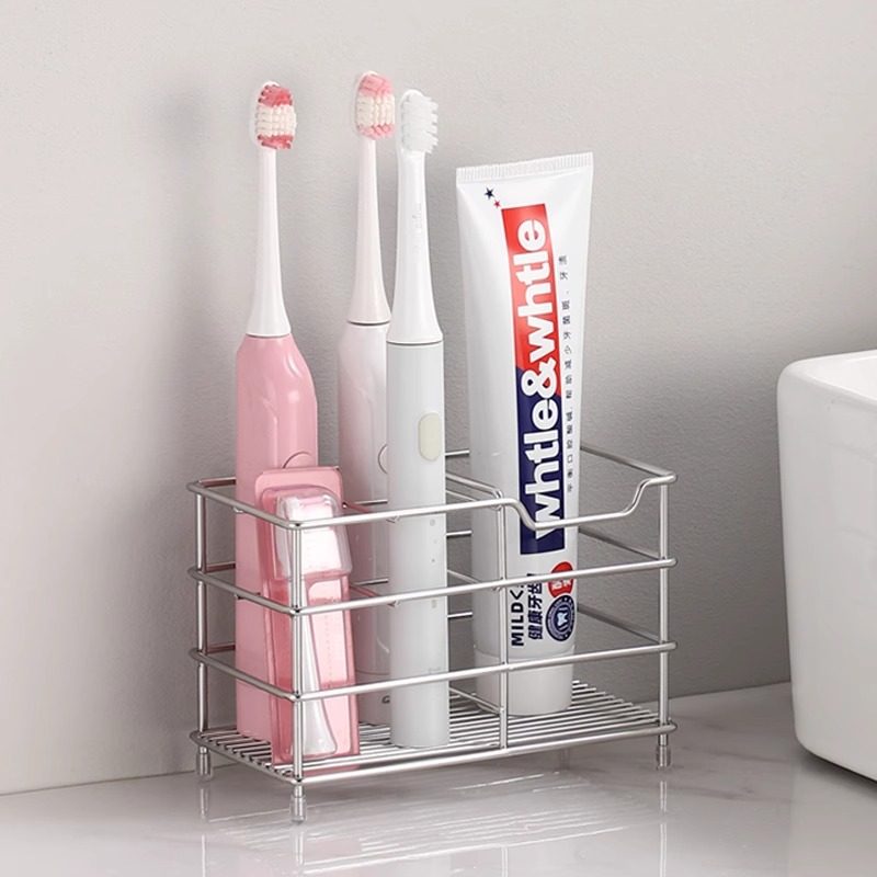 不锈钢牙刷沥水架牙刷收纳架卫生间台面免打孔壁挂电动牙刷置物架