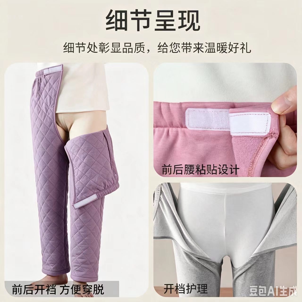 春秋夹棉老人开裆裤瘫痪卧床失禁病人护理裤偏瘫男女易穿脱方便裤