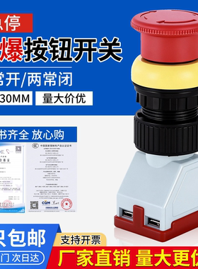EX防爆防腐急停按钮开关G8090红色蘑菇头YH8030自锁开关开孔30mm